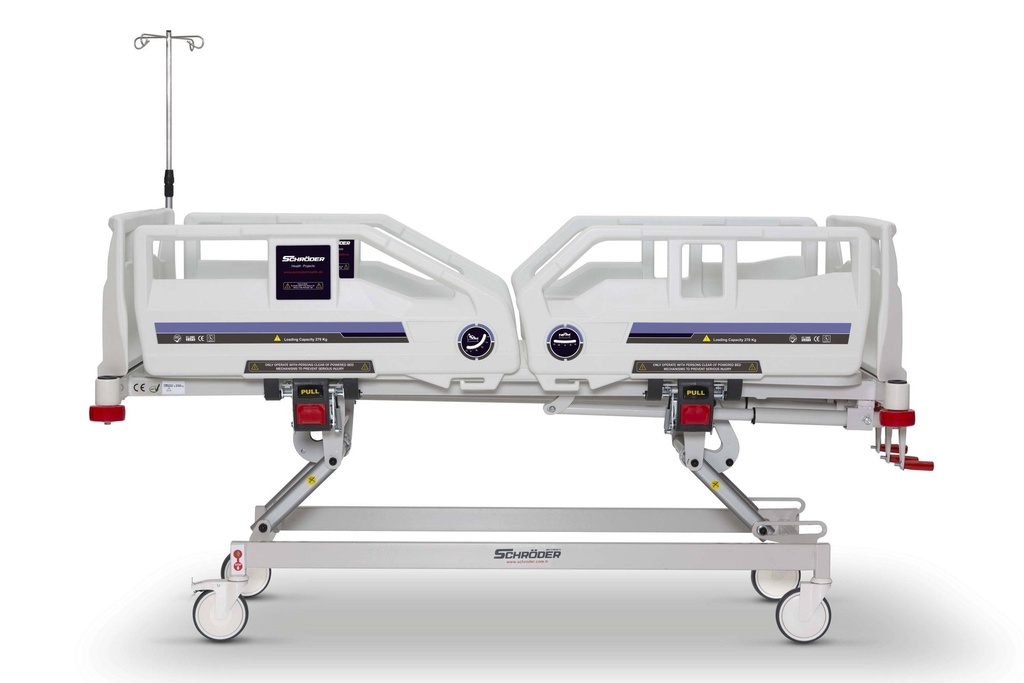 Конструкція, спеціально розроблена для додаткової безпеки, щоб запобігти ризику падіння, завдяки висоті 42 см над платформою матраца та загальною боковою поверхнею утримання пацієнта, відповідно до стандарту для лікарняних ліжок CE EN 60601-2-52.